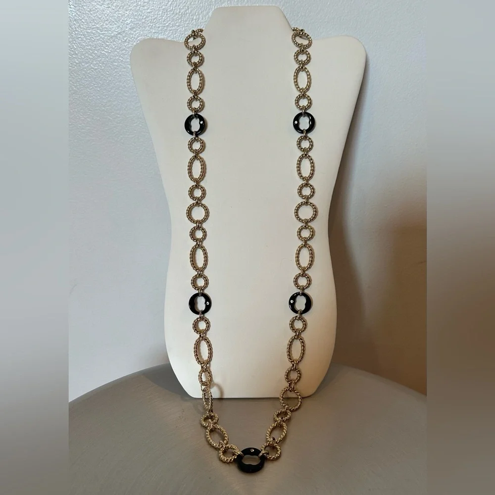Grace Kelly Oval Gold Link with Black Link & Crystal 36β CoCo Chanel Design - Picture 6 of 11